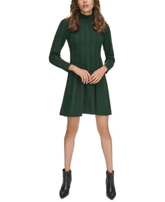 Jessica Howard Petite Mock Neck Cable-Knit Sweater Dress
