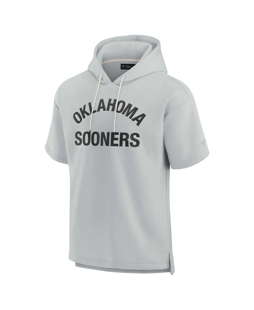 Men's and Women's Fanatics Signature Gray Oklahoma Sooners Super Soft Fleece Short Sleeve Pullover Hoodie