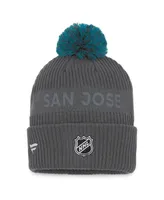 Men's Fanatics Charcoal San Jose Sharks Authentic Pro Home Ice Cuffed Knit Hat with Pom