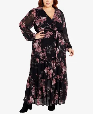 City Chic Plus Bold Blossom Maxi V-neck Dress