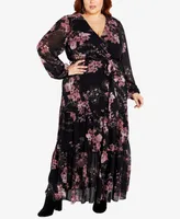 City Chic Women's Bold Blossom Maxi V-neck Dress