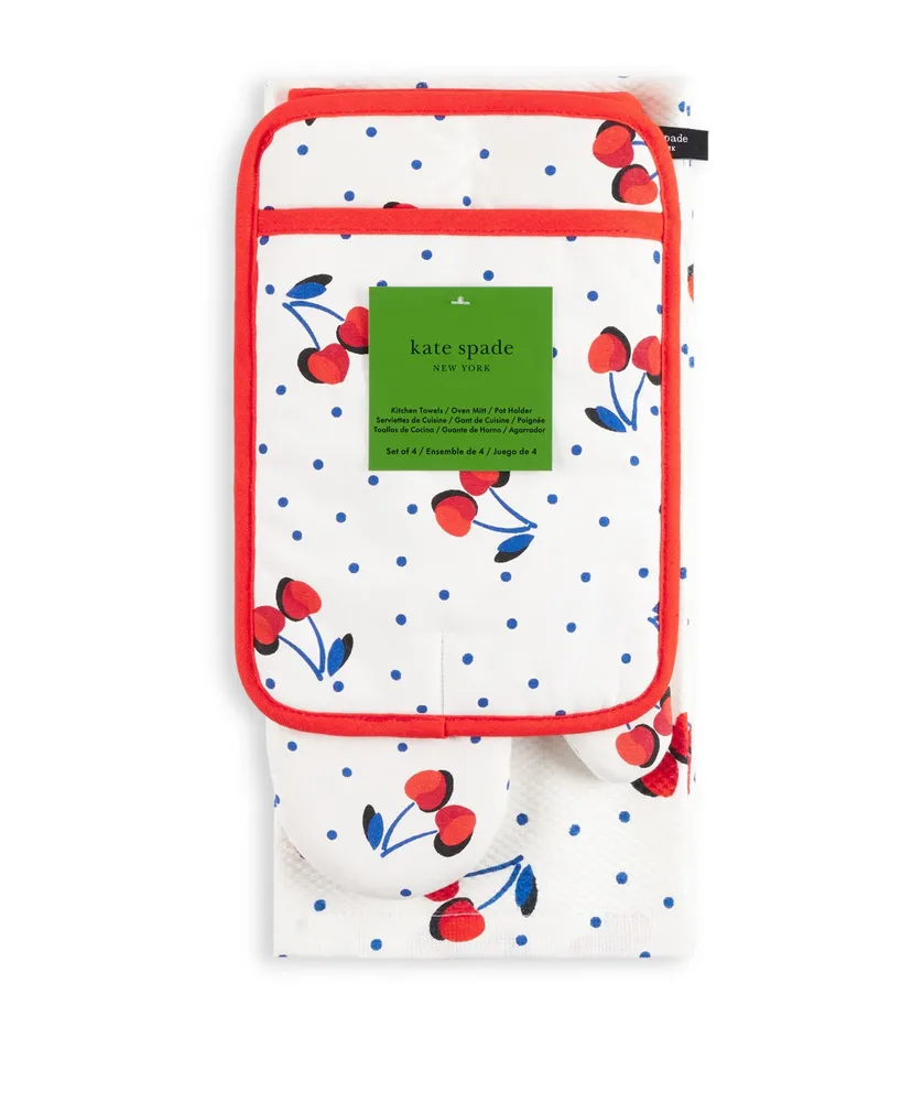 kate spade new york Cherry Dot Kitchen Towel, Oven Mitt Pot Holder 4-Pack Set,