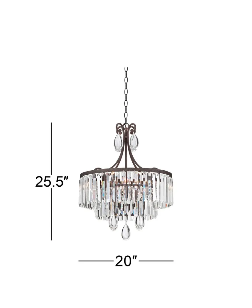 Bruini Bronze Small Pendant Chandelier 20" Wide Rustic Scroll Clear Crystal Drum Shade 4