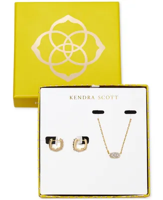 Kendra Scott Gold-Tone 2-Pc. Set Crystal Pave Pendant Necklace & Small Huggie Hoop Earrings