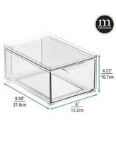 mDesign Stacking Plastic Storage Kitchen Bin with Pull-Out Drawer, Pack