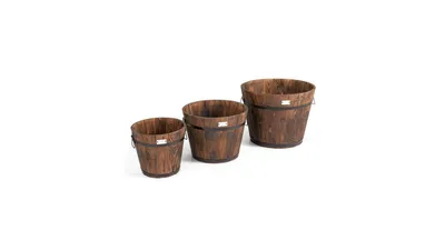 3 Pieces Wooden Planter Barrel Set with Multiple Size