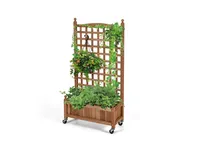 50 Inch Wood Planter Box with Trellis Mobile Raised Bed for Climbing Plant