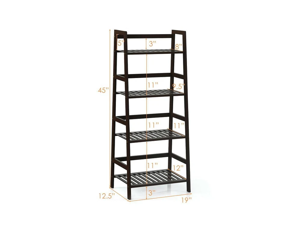 4-Tier Bamboo Plant Rack with Guardrails Stable and Space-Saving