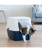 Iris Jumbo Hooded Cat Litter Box with Scoop, Navy