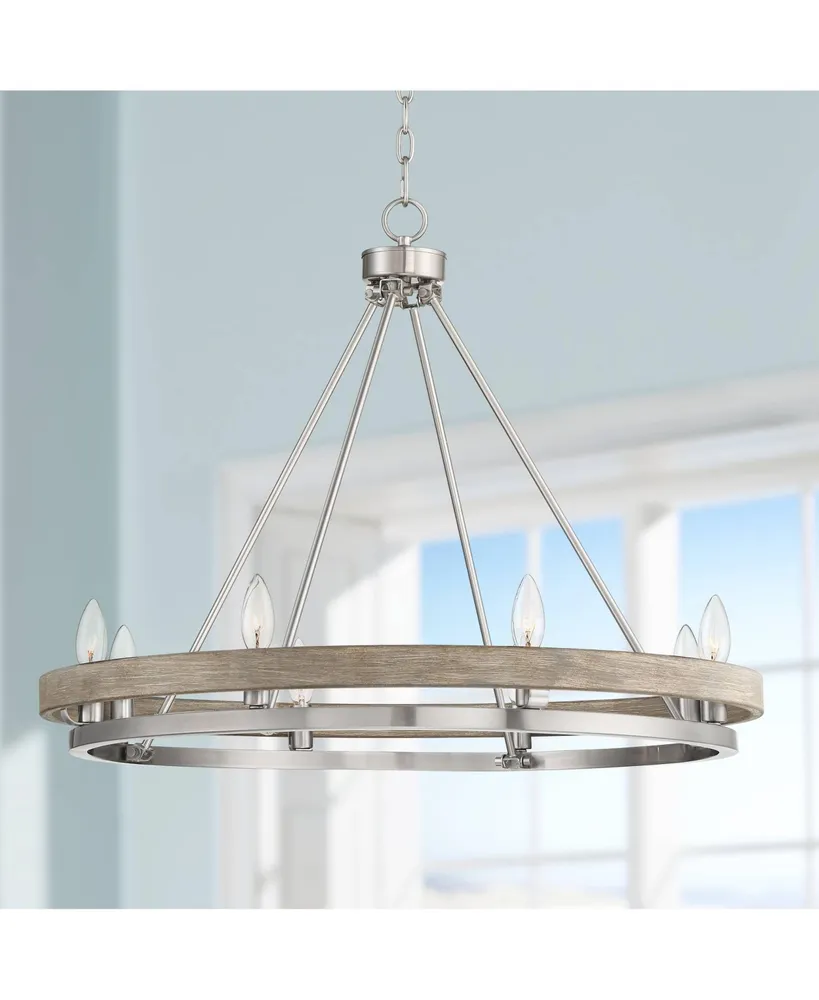 Possini Euro Design Lora Brushed Nickel Graywood Wagon Wheel Chandelier Lighting 29 1/4" Wide Farmhouse Rustic 8