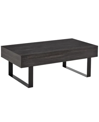 Homcom Mid-century Modern Coffee Table with Storage Drawer, Metal Sled Designed Legs and Wood Grain Surface for Living Room, Dark Grey
