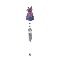 30" Long Purple Cat with Fish Bone Black Gem Wind Chime