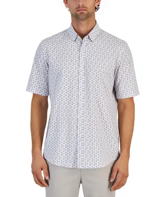 Alfani Men's Alfatech Geometric Print Stretch Button-Up Short-Sleeve Shirt, Created for Macy's