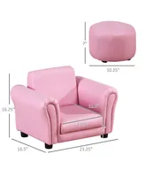 Qaba Kids Sofa Set with Footstool, Upholstered Armchair for Kids 18M+, Baby Sofa for Playroom, Children's Bedroom, Nursery Room, Pink