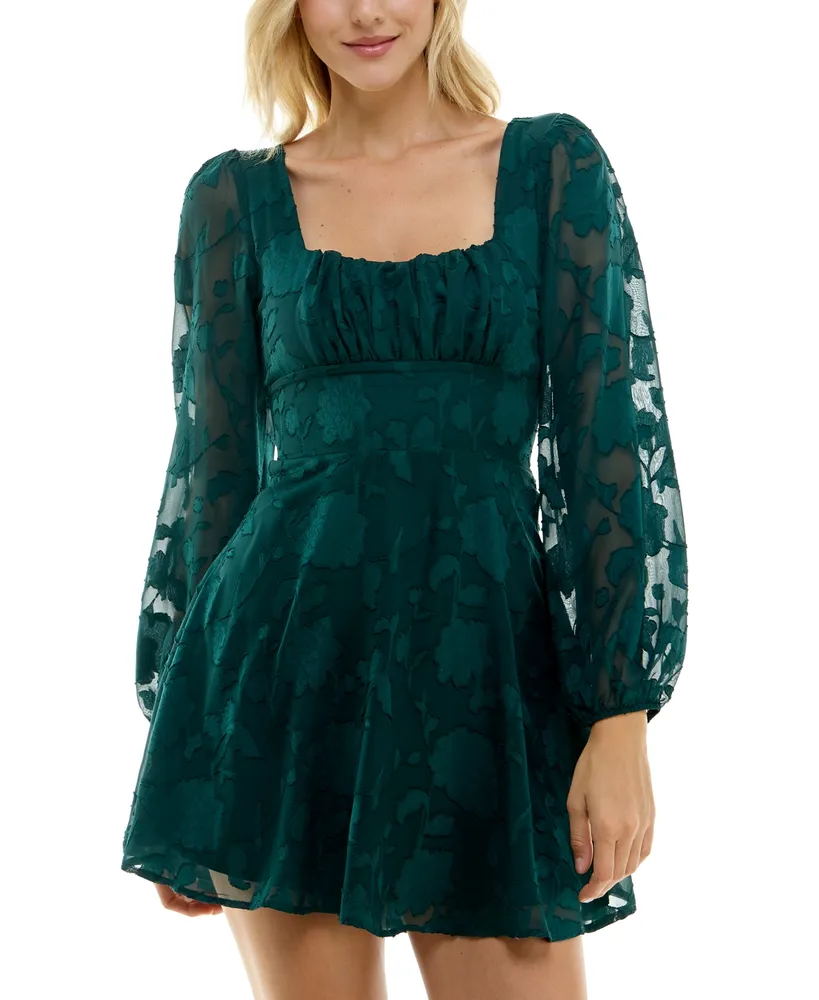 Crystal Doll Juniors' Floral Jacquard Fit & Flare Dress