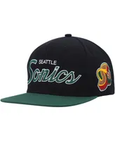 Men's Mitchell & Ness Black Seattle SuperSonics Hardwood Classics Mvp Team Script 2.0 Snapback Hat