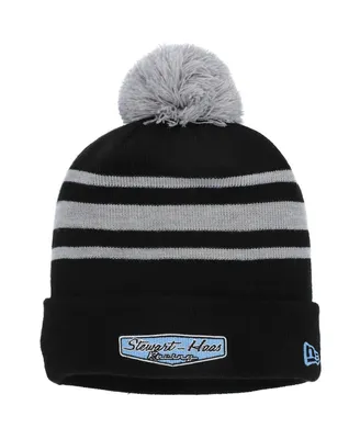 Men's New Era Black Stewart-Haas Racing Cuffed Knit Hat with Pom