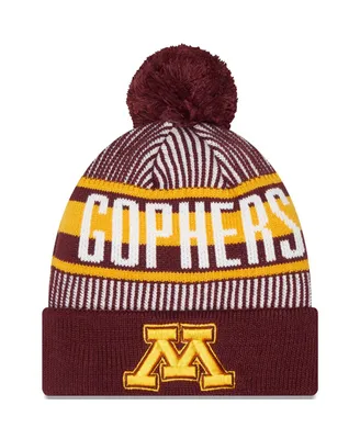 Men's New Era Maroon Minnesota Golden Gophers Logo Striped Cuff Knit Hat with Pom