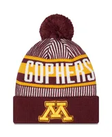 Men's New Era Maroon Minnesota Golden Gophers Logo Striped Cuff Knit Hat with Pom