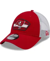 Men's New Era Red, White Tampa Bay Buccaneers Logo Patch Trucker 9FORTY Snapback Hat