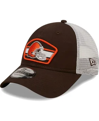 Men's New Era Brown, White Cleveland Browns Logo Patch Trucker 9FORTY Snapback Hat
