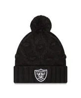 Big Girls New Era Black Las Vegas Raiders Toasty Cuffed Knit Hat with Pom