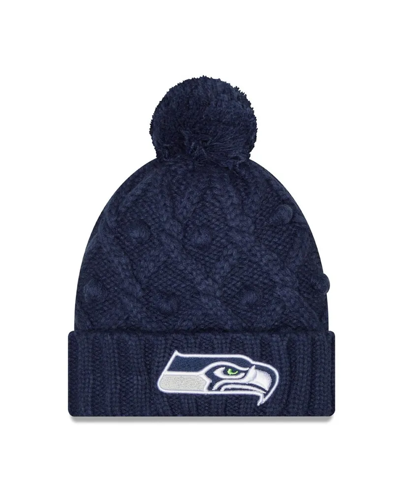 Big Girls New Era College Navy Seattle Seahawks Toasty Cuffed Knit Hat with Pom