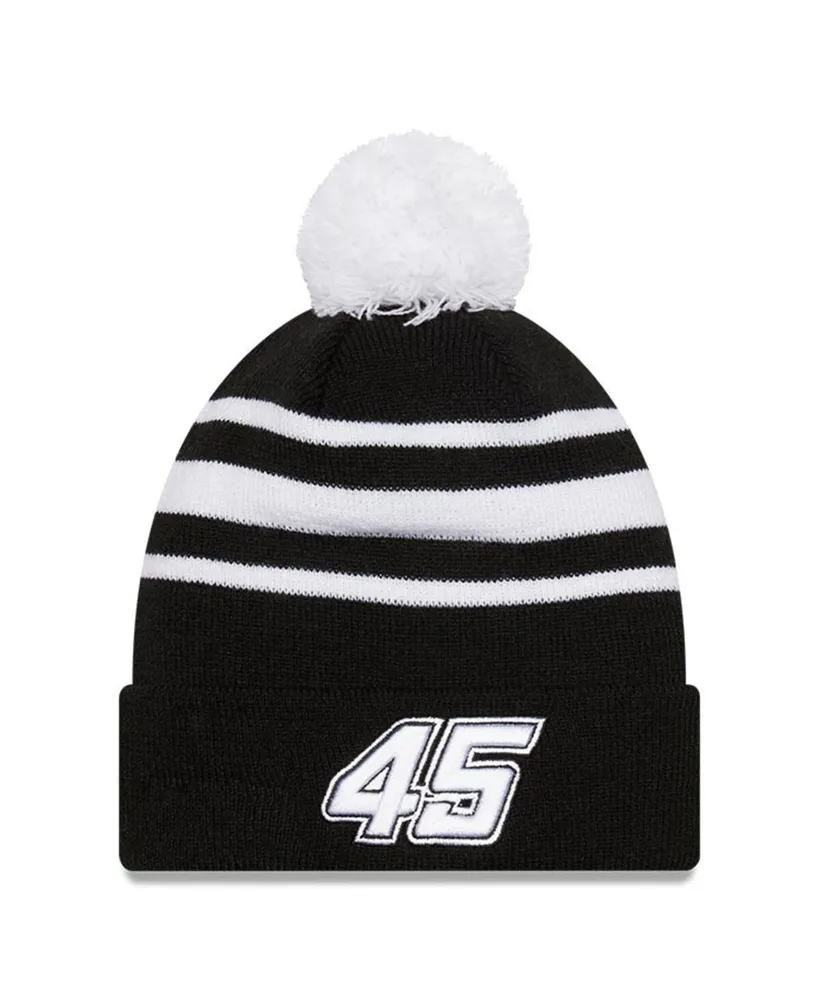 Men's New Era Black, White Kurt Busch Knit Pom Cuff Beanie