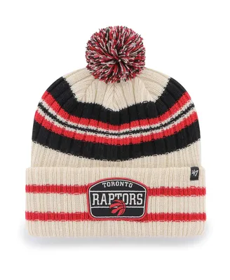 Men's '47 Brand Cream Toronto Raptors Hone Patch Cuffed Knit Hat with Pom