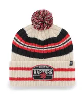 Men's '47 Brand Cream Toronto Raptors Hone Patch Cuffed Knit Hat with Pom