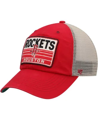 Men's '47 Brand Red, Natural Houston Rockets Four Stroke Clean Up Snapback Hat