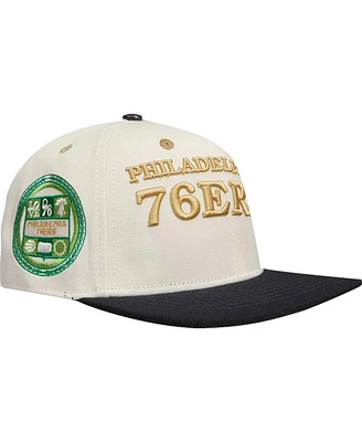 Men's Cream, Black Philadelphia 76ers Album Cover Snapback Hat