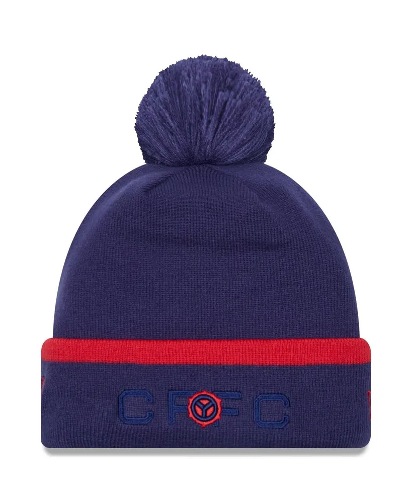 Men's New Era Navy Chicago Fire Wordmark Kick Off Cuffed Knit Hat with Pom