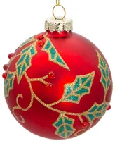 Kurt Adler 80mm Glass Berry and Holly Leaves 6 Piece Ball Ornament Set