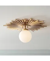 Possini Euro Design Hazel Modern Close To Ceiling Light Semi Flush Mount Fixture 24" Wide Warm Brass Gold Metal White Globe Shade Decor for Bedroom Ki