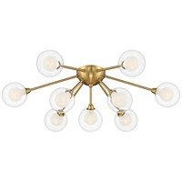 Possini Euro Design Spheres Modern Sputnik Ceiling Light Flush-Mount Fixture 28" Wide Warm Brass Gold 9-Light Led Clear Outer Frosted Inner Glass for