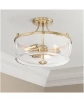 Possini Euro Design Alia Modern Industrial Ceiling Light Semi Flush Mount Fixture 14" Wide 3-Light Warm Brass Gold Clear Glass Shade for Bedroom Hallw