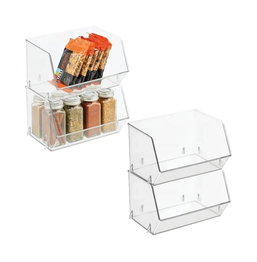 mDesign Plastic Kitchen Pantry Storage Organizer Container Bin - 4 Pack -  Clear 