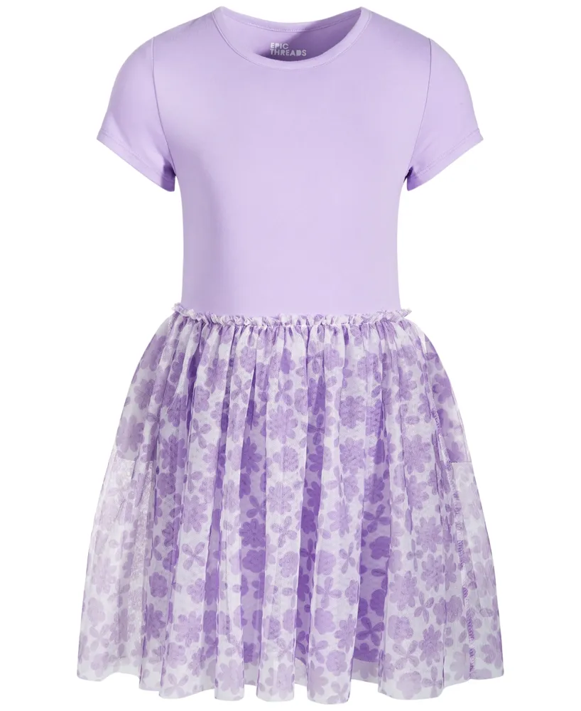 Epic Threads Toddler & Little Girls Short-Sleeve Happy Flower Tulle Dress, Created for Macy's