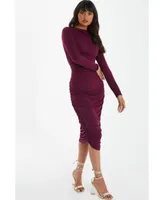 Quiz Women's High Neck Long Sleeve Midi Dress