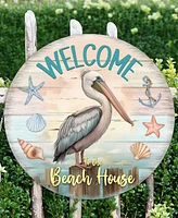 Designocracy Holiday Wooden Door Decor Welcome Sign Pelican Welcome Sign G. DeBrekht