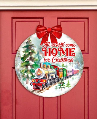 Designocracy All Hearts Come Home for Christmas Wooden Door Decor Welcome Sign G. DeBrekht