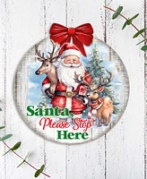 Designocracy Santa Please Stop Here Sign Christmas Door Decor Wood Welcome Sign G. DeBrekht