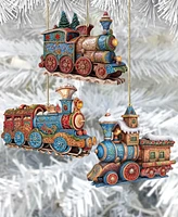 Designocracy Christmas Train Christmas Wooden Ornaments Holiday Decor Set of 3 G. DeBrekht