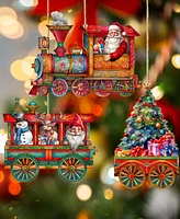 Designocracy Santa's Train Christmas Wooden Ornaments Holiday Decor Set of 3 G. DeBrekht