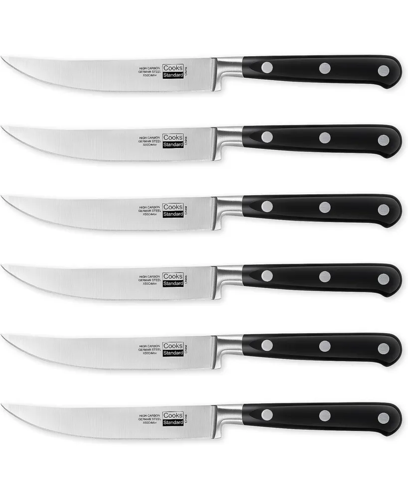 Cooks Standard Steak Knives Set 6-Piece, High Carbon Stainless Steel Classic Sharp Kitchen Steak Knife, Ergonomic Handle, Black