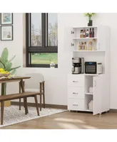 Homcom Freestanding Kitchen Pantry, Buffet with Hutch Storage Organizer with 2 Door Cabinets, 3 Drawers and Open Countertop, Adjustable Shelf, White