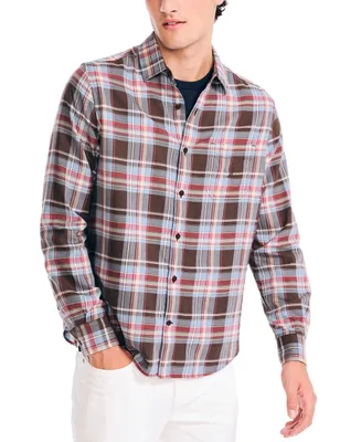 Nautica Men's Long Sleeve Button-Front Twill Plaid Shirt