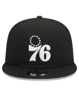 Men's New Era Black Philadelphia 76ers Evergreen 9FIFTY Trucker Snapback Hat