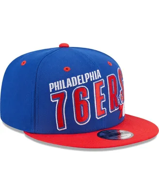 Men's New Era Royal, Red Philadelphia 76ers Stacked Slant 2-Tone 9FIFTY Snapback Hat